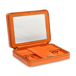 WOLF "Maria" Orange Leather Large Jewelry Zip Case