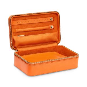 WOLF "Maria" Orange Leather Medium Jewelry Zip Case