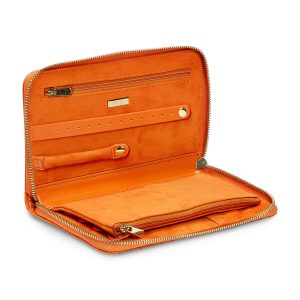 WOLF "Maria" Orange Leather Jewelry Zip Portfolio