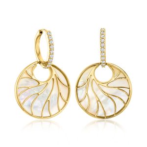 Mother-of-Pearl and .40 ct. t.w. White Topaz Circle Hoop Drop Earrings in 18kt Gold Over Sterling