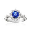 C. 1990 Vintage 1.61 Carat Sapphire and .60 ct. t.w. Diamond Ring in Platinum. Size 7