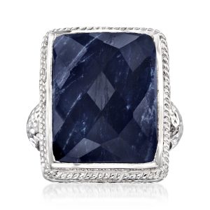 17.00 Carat Sapphire Roped-Edge Ring in Sterling Silver