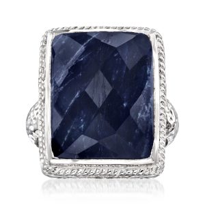 17.00 Carat Sapphire Roped-Edge Ring in Sterling Silver