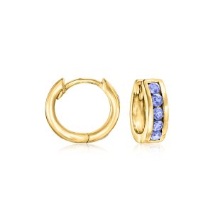 .60 ct. t.w. Tanzanite Huggie Hoop Earrings in 18kt Gold Over Sterling. 1/2"