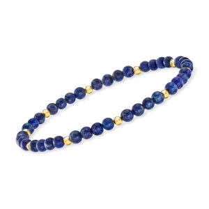 4-4.5mm Lapis Bead Stretch Bracelet with 14kt Yellow Gold