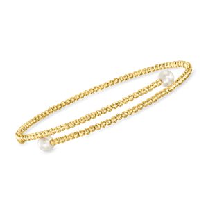 4-5mm Cultured Pearl Beaded Bypass Cuff Bracelet in 14kt Yellow Gold. 7"