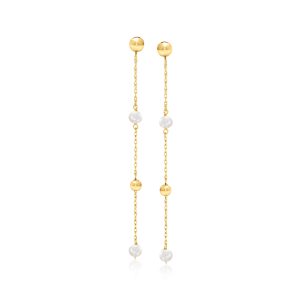 3-4mm Cultured Pearl and Bead Station Drop Earrings in 14kt Yellow Gold