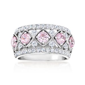 .80 ct. t.w. CZ and .70 ct. t.w. Simulated Pink Sapphire Ring in Sterling Silver