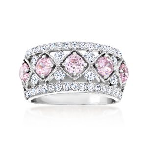 .80 ct. t.w. CZ and .70 ct. t.w. Simulated Pink Sapphire Ring in Sterling Silver