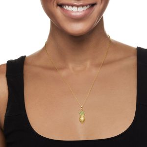 .20 ct. t.w. Yellow Sapphire and .20 ct. t.w. Emerald Pineapple Pendant Necklace in 18kt Gold Over Sterling. 18"