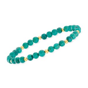 4-4.5mm Turquoise Bead Stretch Bracelet with 14kt Yellow Gold
