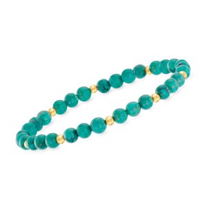 4-4.5mm Turquoise Bead Stretch Bracelet with 14kt Yellow Gold