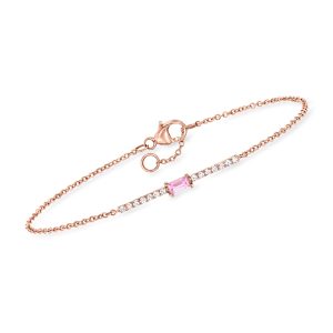 .10 Carat Pink Sapphire and .11 ct. t.w. Diamond Bar Bracelet in 14kt Rose Gold. 6.5"