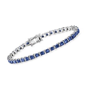 10.00 ct. t.w. Sapphire and .31 ct. t.w. Diamond Tennis Bracelet in Sterling Silver