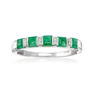 .70 ct. t.w. Emerald Ring with Diamonds in Sterling Silver