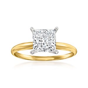 2.00 Carat Princess-Cut Lab-Grown Diamond Solitaire Ring in 14kt Yellow Gold