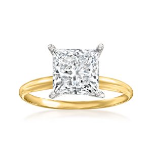 3.00 Carat Princess-Cut Lab-Grown Diamond Solitaire Ring in 14kt Yellow Gold