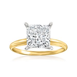 3.00 Carat Princess-Cut Lab-Grown Diamond Solitaire Ring in 14kt Yellow Gold