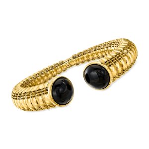 Onyx Twisted Cuff Bracelet in 18kt Gold Over Sterling