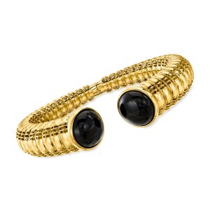 Onyx Twisted Cuff Bracelet in 18kt Gold Over Sterling
