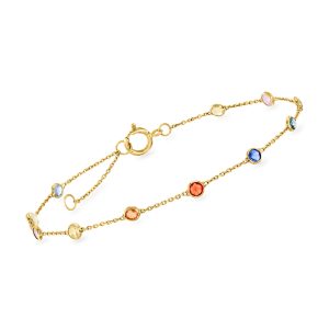C. 1990 Vintage 1.15 ct. t.w. Multicolored Sapphire Station Bracelet in 18kt Yellow Gold. 6.75"