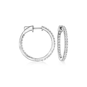 1.00 ct. t.w. Diamond Inside-Outside Hoop Earrings in Sterling Silver. 7/8"