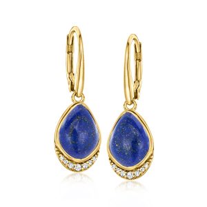 Lapis and .10 ct. t.w. White Topaz Drop Earrings in 18kt Gold Over Sterling