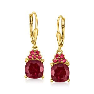 5.30 ct. t.w. Ruby Drop Earrings in 18kt Gold Over Sterling