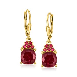 5.30 ct. t.w. Ruby Drop Earrings in 18kt Gold Over Sterling