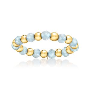 Aquamarine Bead Stretch Ring with 14kt Yellow Gold