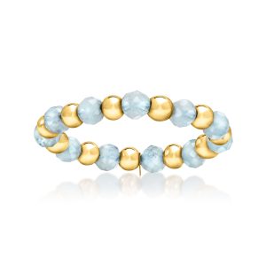 Aquamarine Bead Stretch Ring with 14kt Yellow Gold