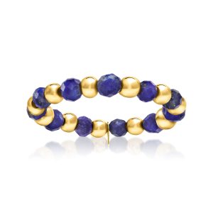 3-3.5mm Lapis Bead Stretch Ring with 14kt Yellow Gold