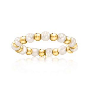 3-3.5mm Cultured Pearl and 14kt Yellow Gold Bead Stretch Ring