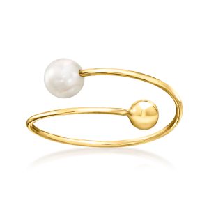 5mm Cultured Pearl and 14kt Yellow Gold Bypass Ring