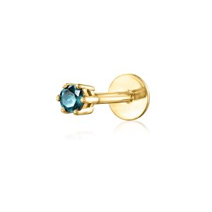 Blue Diamond Single Flat-Back Stud Earring in 14kt Yellow Gold