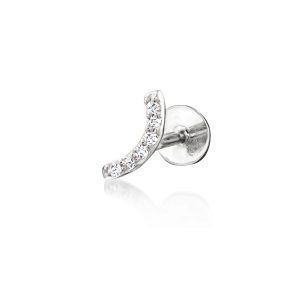 Diamond Curved Bar Single Flat-Back Stud Earring in Sterling Silver