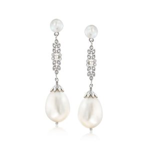 1.5-11mm Cultured Pearl and .11 ct. t.w. Diamond Drop Earrings in Sterling Silver