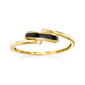 Black Enamel Bypass Ring in 10kt Yellow Gold