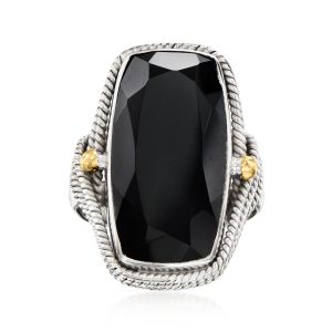 Onyx Roped-Edge Ring in Sterling Silver with 18kt Gold Over Sterling