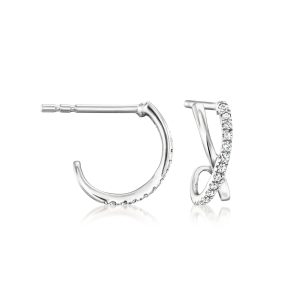 .10 ct. t.w. Diamond Crisscross C-Hoop Earrings in Sterling Silver. 1/2"