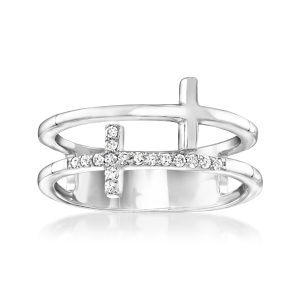 .10 ct. t.w. Diamond Two-Row Cross Ring in Sterling Silver