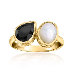 Onyx and Mother-of-Pearl Toi et Moi Ring in 18kt Gold Over Sterling