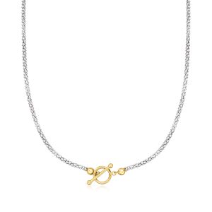 Sterling Silver and 18kt Gold Over Sterling Toggle Necklace