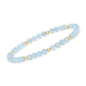 20.00 ct. t.w. Aquamarine Bead Stretch Bracelet with 14kt Yellow Gold