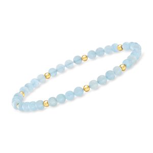20.00 ct. t.w. Aquamarine Bead Stretch Bracelet with 14kt Yellow Gold