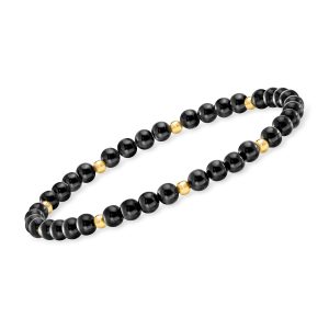 4-4.5mm Onyx Bead Stretch Bracelet with 14kt Yellow Gold