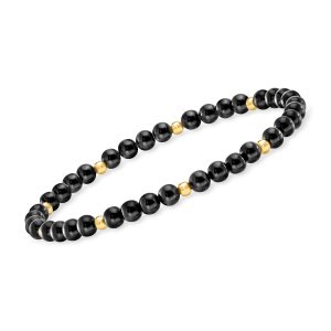 4-4.5mm Onyx Bead Stretch Bracelet with 14kt Yellow Gold