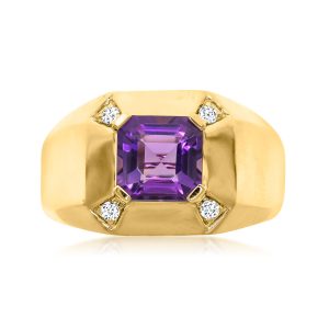 Men's 2.40 Carat Amethyst Ring with .10 ct. t.w. Diamonds in 14kt Yellow Gold