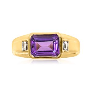 Men's 3.00 Carat Amethyst and .19 ct. t.w. Diamond Ring in 14kt Yellow Gold