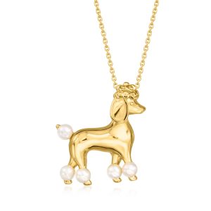 3.5-4mm Cultured Pearl Poodle Pin/Pendant Necklace in 18kt Gold Over Sterling. 18"